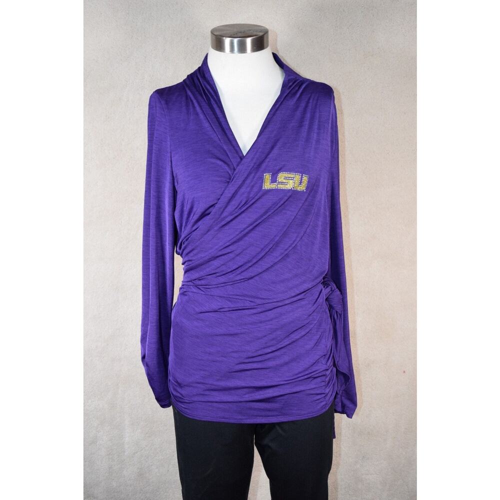 LSU Purple Wrap Open Cardigan Top Bling Blouse Glitter Rhinestones by Tail